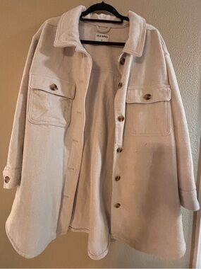 Old Navy Cream Teddy Shacket with Button Front